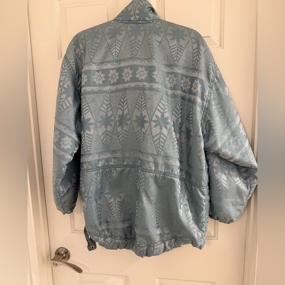 Vintage 90s Belfe & Belfe Popover Snowflake winter blue silky puffy Ski Jacket - Picture 6 of 13
